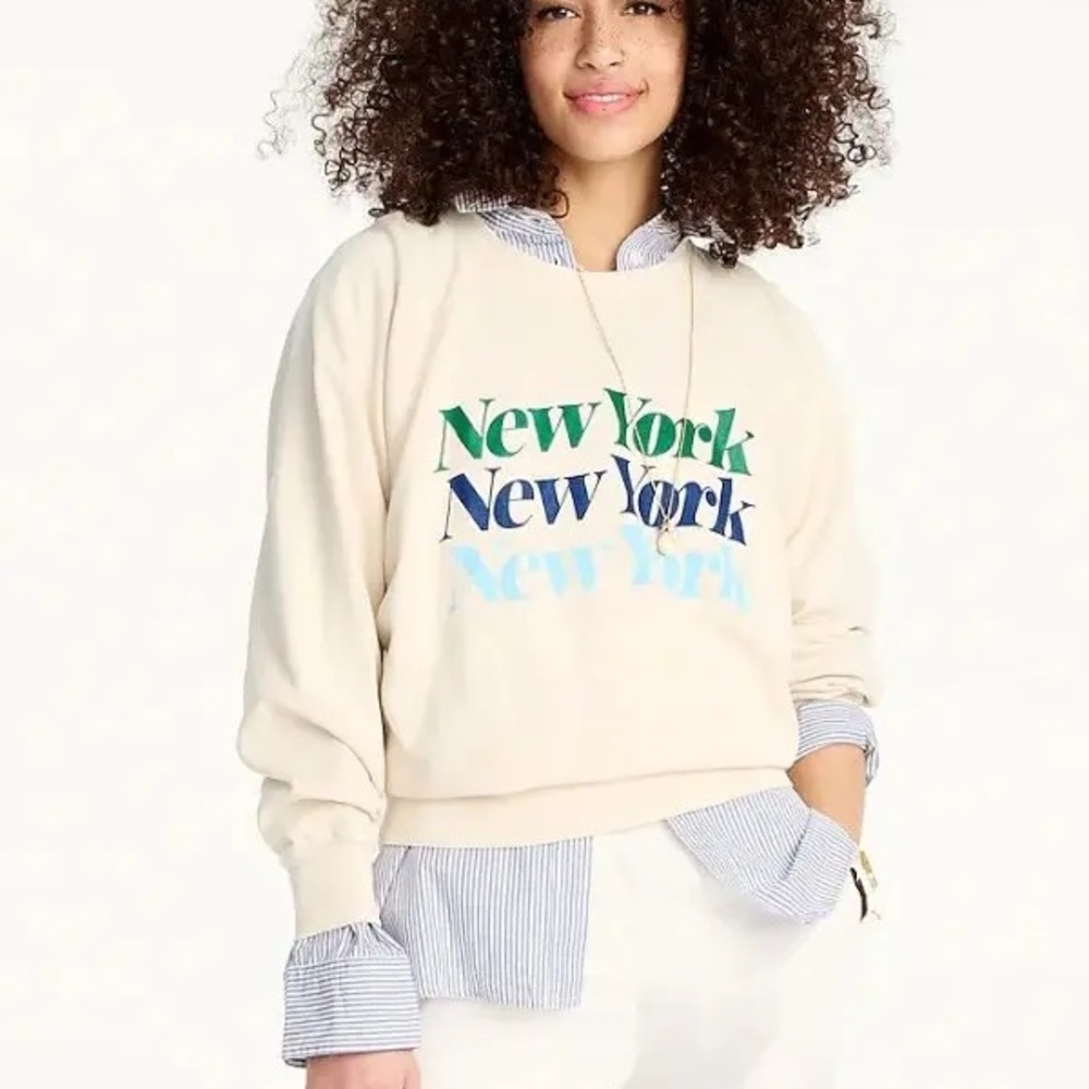 J. Crew Cream Sweatshirt with Green & Blue 'New York' Graphic